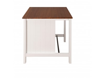 Ilha para cozinha em branco laca com o tampo castanho de 120 cm / Coleção Cozzy